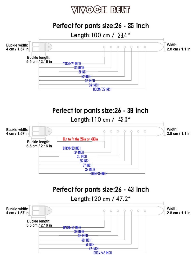 VIVOCH, 2-Pack Women's Genuine Cowhide Leather Belt, Vintage Casual Belts for Jeans, Skirt, Shorts Pants, Summer Dress for Women with Alloy Pin Buckle, 120CM - Image 4